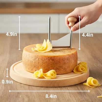 Cheese Curler Wheel, 2026 New Stainless Steel Cheese Slicer, Sharp Blade Cheese & Chocolate Shaver with Wooden Base, Create Cheese Rose Flowers (With Cover) - color: With Cover