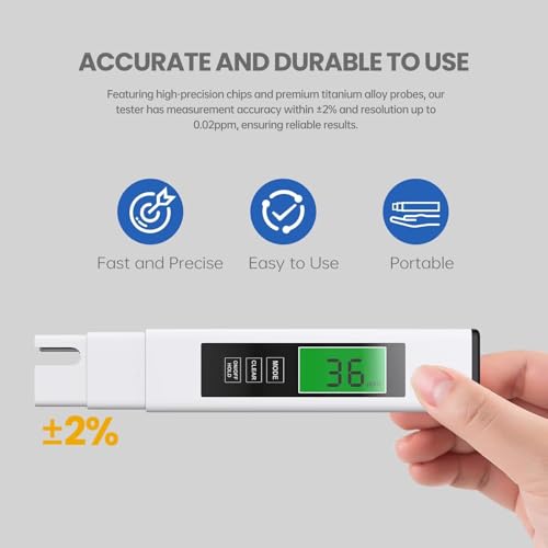 4 in 1 TDS Meter Digital Water Tester,Water Tester for Drinking Water,PPM Meter with TDS/EC/Temp(°C,°F) Function, TDS Water Tester for Home,Aquarium,Restaurant,OneSize