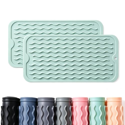 2 Pack Caketime Silicone Dish Drying Mat for Kitchen Counter Under Bathroom Sink Near Faucet Absorbent for Dishes Water Heat Resistant Pad with Soap Holder Decor essentials 12inchx6inch Green - color: Green, size: 12"*6"