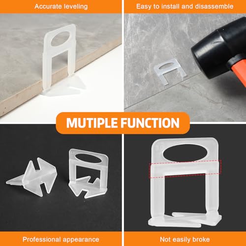 DGSL Tile Leveling System with Rubber Mallet, 1500-Piece 1/8 Inch Tile Spacers Clips Tile Tools, Tile Installation Tools for Professional Ceramic Tile and Stone Installation - size: 1/8 Inch*1500 Piece
