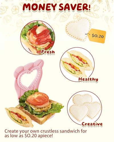 CHICHAUS Uncrustable Sandwich Maker,Sandwiches Pocket Circle Shape 3.7Inch Sandwich Cutter and Sealer,Sandwich Cutter for Kids Breakfast and lunchboxes (Heart Pink) - color: Heart Pink