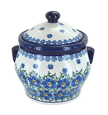Blue Rose Polish Pottery - Blue Kalina Medium Canister - 4 Cup Capacity - Hand-Painted Polish Pottery Ceramic Kitchen Storage Jar with Lid