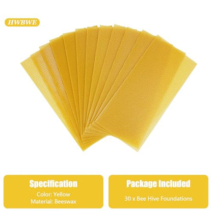 30PCS Pack Beehive Frames and Wax Foundations for Deep Brood Bee Hives 100% Beeswax Coated Foundations Yellow