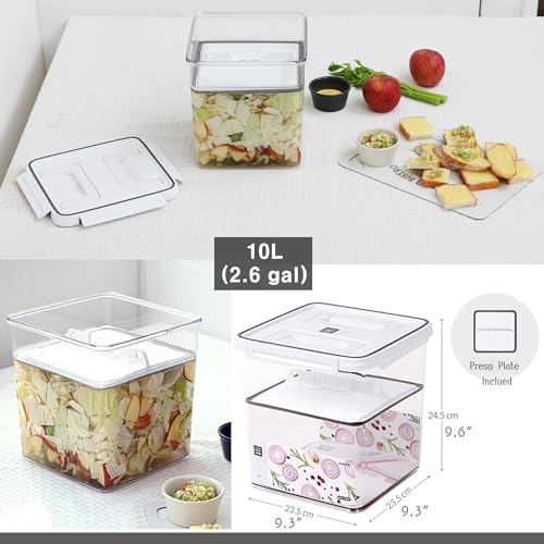 Pickle keeper Press Plate Food Storage Container Organizer for Kimchi Sauerkraut Fermentaion Airtight Lid Locking for Preserved Food (10L / 2.6 gal) - size: 10L / 2.6 gal