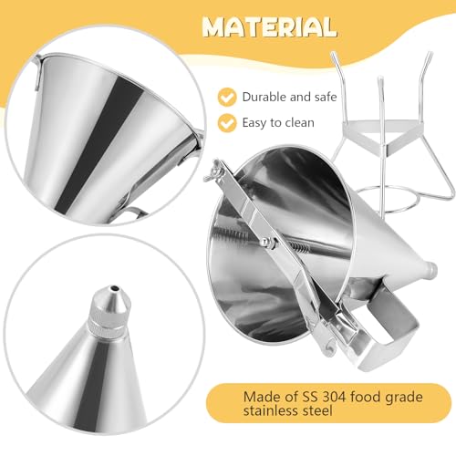 MYFULLY Confectionery Funnel with Stand | Stainless Steel Commercial Grade Cake Decorating Tool with Three Nozzles for Commercial Home Use