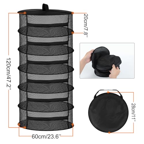 Desy & Feeci Drying Net Herbs 6-Layer Hanging Herbs Drying Rack Drying Net with Zippers, Black, 23.6 x 47.2 in (60 x 120 cm) - color: Black, size: 6 Layer