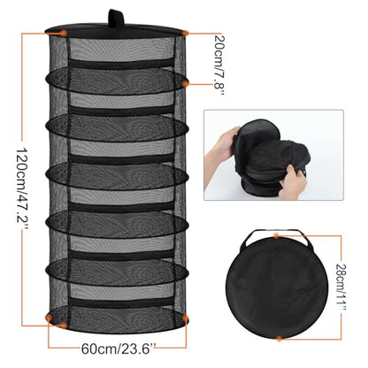 Desy & Feeci Drying Net Herbs 6-Layer Hanging Herbs Drying Rack Drying Net with Zippers, Black, 23.6 x 47.2 in (60 x 120 cm) - color: Black, size: 6 Layer