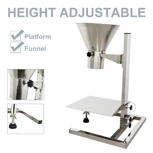 TECHTONGDA Stainless Steel Funnel Food Grade Kitchen Feeding Hopper with Support Stand and Lifting Platform for Powder, Paste, Liquid, Granule Manual Filling Package Bottom Diameter 3.9 Inch