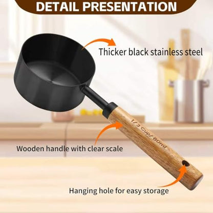 Black Measuring Cups and Spoons Set,8 Piece Stainless Steel Measuring Cup with Wood Handles for Cooking and Baking in the Kitchen - color: Black