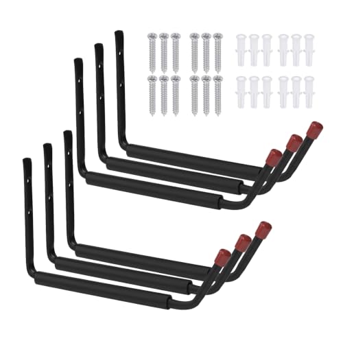 6 Pack Garage Hooks Heavy Duty, Utility Steel Hooks with EVA Foam Padding, 15inch Wall Mount J Organizer Hanger for Hanging Bikes Kayak Garden Tool Hose Bike Shelf - size: 15inch