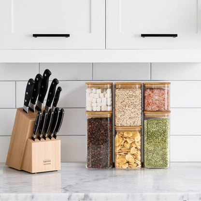 ComSaf Glass Pantry Storage Containers (0.7Qt/1.2Qt/1.6Qt) Set of 6, Glass Storage Containers with Lids, Kitchen Food Storage Jar, Square Glass Jars for Flour Cereal Sugar Tea Coffee Beans Snacks - size: 0.7Qt*2/1.2Qt*2/1.6Qt*2