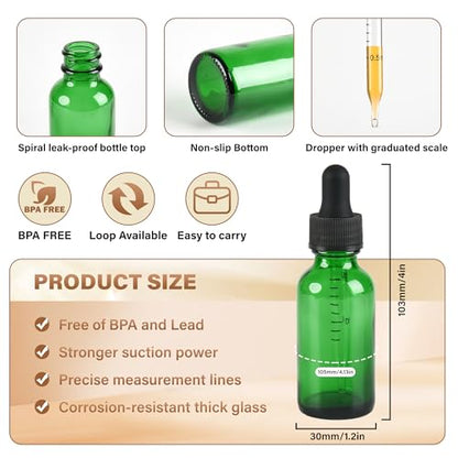 NOOEEISS 12 Pcs, 1oz Dropper Bottle, Green Glass Eye Dropper Bottle,Tincture Bottles with Dropper, Leak-Proof Design, Stronger Suction, for All Kinds of Mixed Liquids - color: Green, size: 1oz-12Pack