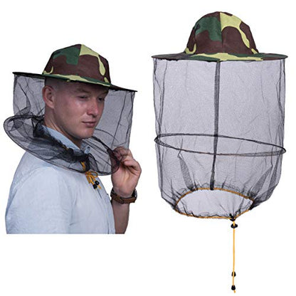 2 Pack Bee Keeper Net Hat, Camo Beekeeper Beekeeping Hat with Veil, Mosquito Insect Face Shield Netting Head Hats, Bug Mesh Sarifi Gnats Cap for Outdoor, Fishing - color: Green