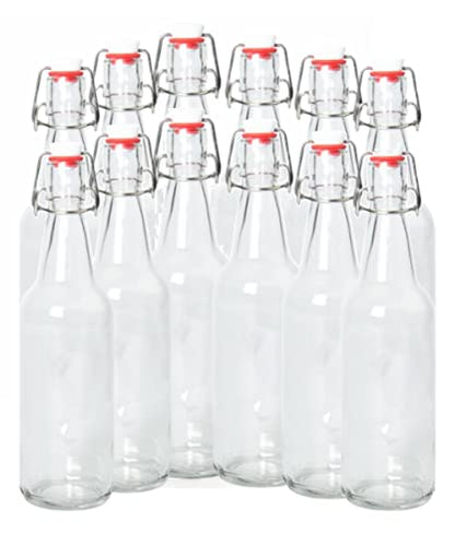 ICE N COLD | Pack of 12 Clear 16-20oz Growler with Flip Top Airtight Silicone Seal For Beverages - color: Clear, size: Pack of 12