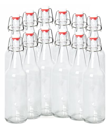 ICE N COLD | Pack of 12 Clear 16-20oz Growler with Flip Top Airtight Silicone Seal For Beverages - color: Clear, size: Pack of 12