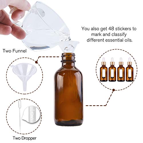 PrettyCare 1oz Glass Dropper Bottle Set of 24, Thick Amber Empty Bottles with Leakproof Golden Caps, Labels, Funnels - 30ml Eye Dropper Bottles for Storage, Essential Oils, Tincture - color: 1oz Amber, style: 24 Pack