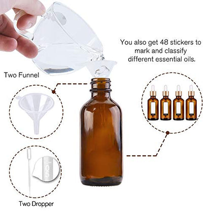 PrettyCare 1oz Glass Dropper Bottle Set of 24, Thick Amber Empty Bottles with Leakproof Golden Caps, Labels, Funnels - 30ml Eye Dropper Bottles for Storage, Essential Oils, Tincture - color: 1oz Amber, style: 24 Pack