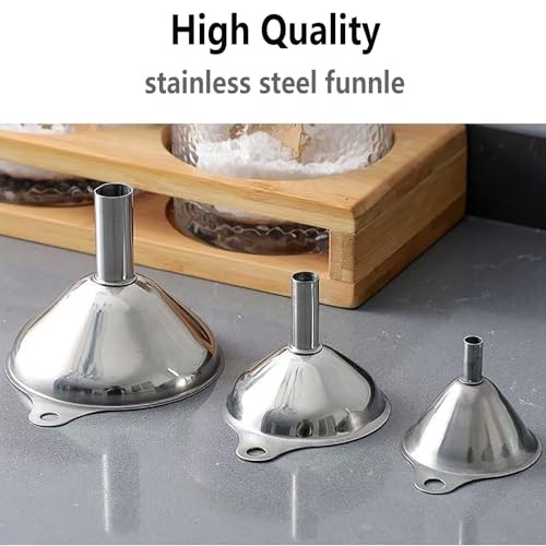 Stainless Steel Funnels, Large Small Funnel Set of 3, Food Grade Mini Metal Kitchen Funnel for Transferring Essential Oils, Liquid, Fluid, Small Funnels for Filling Bottles Flask Cooking