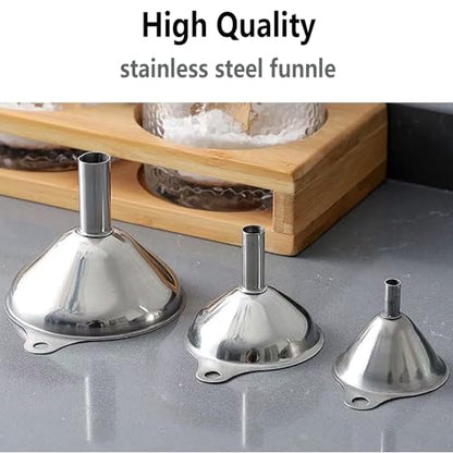 Stainless Steel Funnels, Large Small Funnel Set of 3, Food Grade Mini Metal Kitchen Funnel for Transferring Essential Oils, Liquid, Fluid, Small Funnels for Filling Bottles Flask Cooking