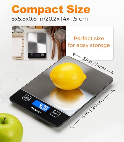 Atogou Food Scale - 33lb Digital Kitchen Scale Ounces Grams, Rechargeable & Full-View Display, Water-Resistant, Batteries or USB-C Charging, Stainless Steel, for Cooking, Meal Prep, Package (Black) - color: Black