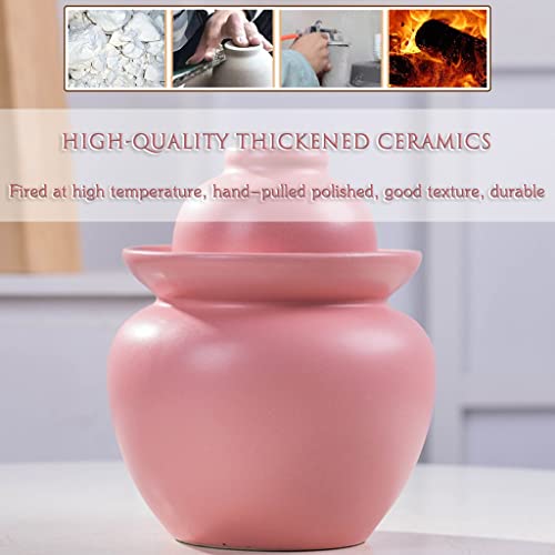 Fermenting Jars Water Seal Household Multi-capacity Options Pickle Jar, Double Lid Water Seal Kimchi Jar, Chinese Style Thickened Ceramics Grain Storage Barrel (Color : Pink, Size : 1.5kg) - size: 1.5kg
