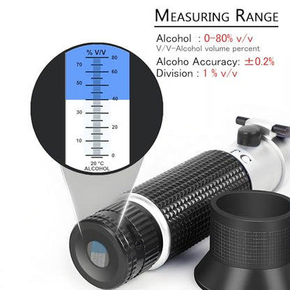 Handheld Alcohol Refractometer,V·RESOURCING 0~80% Alcohol Content Measurement Tool Tester for Spirits Distilled Ethanol with Water Like Whiskey, Brandy;Used in Scientific Research, Alcohol Purchase - color: Alcohol Refractometer （0-80%）