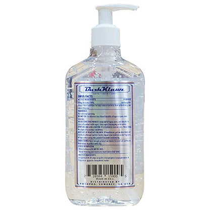 BushKlawz 70% Alcohol Hand Sanitizer Gel 10oz with Pump - No Rinse Instant Clean with No Water Needed Large Pump Bottle (12x Retail Bulk Pack) NDC-92284-001-01