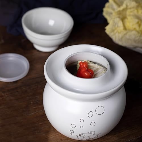 MRYBD Ceramic Pickle Jar With Water Seal,Kimchi Containers, Fermentation Jar, Fermentation Jars Ceramic Pots, Sealed Fermentation Jars With Lids, Sauerkraut Crock White-7L - size: 7L