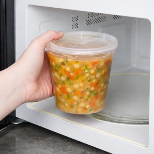24oz [24-Pack] Microwavable Plastic Deli Food Storage Containers with Lids | BPA Free, leak-resistant, stackable and freezer-safe design helps keep food fresh and secure - size: 24 oz - 24 Pack