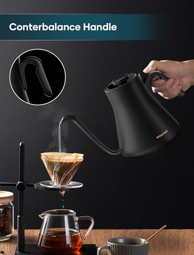 INTASTING Electric Kettle, Gooseneck Electric Kettle, ±1℉ Precise Temperature Control, Stainless Steel Interior, Quick Heating for Pour Over Coffee, Tea & Boiling Water, 0.9L (Black) - color: Black