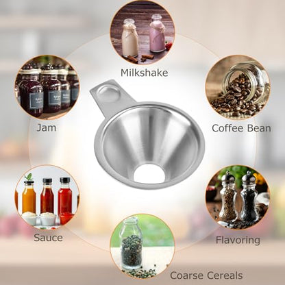 Stainless Steel Spice Funnel for Kitchen Use Filling Spice Jars, Regular Mason Jars, FIFO Squeeze Bottles, Spill-Free Metal Funnel for Salt Pepper Powder, Condiment, Sauce (0.91" Bottom)