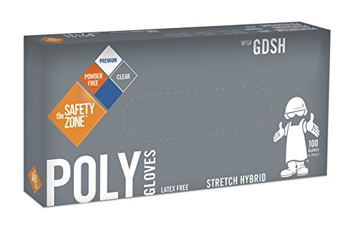 Disposable Clear Poly Hybrid Stretch Gloves, Copolymer Polyethylene PE Blend, Plastic, Powder-Free, Latex and Allergy Free, Food Service, Work, Cooking and Cleaning, Size Medium (Pack of 1000)
