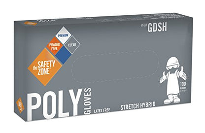 Disposable Clear Poly Hybrid Stretch Gloves, Copolymer Polyethylene PE Blend, Plastic, Powder-Free, Latex and Allergy Free, Food Service, Work, Cooking and Cleaning, Size Medium (Pack of 1000)