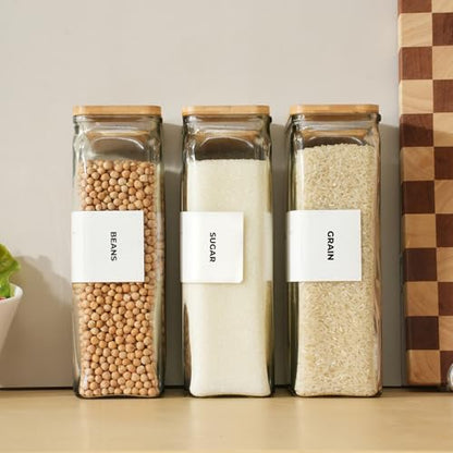 APT 1101 Glass Storage Jars with Bamboo Lid, glass canisters with airtight lids, Clear jars with lids for Spice, Cookie, Candy, Tea, Coffee Bean and Rice (White, 67 oz, Set of 3) - color: White