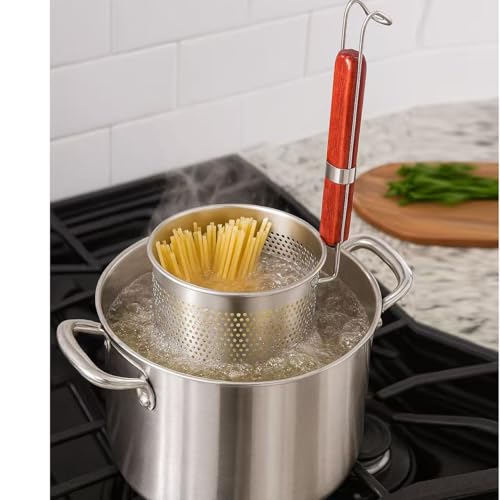 3PCs Mesh Pasta Basket Food Strainer Insert For Pot, Colander with Round Wooden Handle Stainless Steel Mesh Spider Strainer for Pasta Noodles Dumpling Vegetable - size: 5.5inches（diameter）
