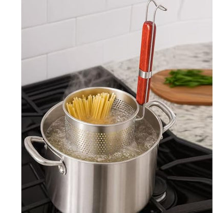 3PCs Mesh Pasta Basket Food Strainer Insert For Pot, Colander with Round Wooden Handle Stainless Steel Mesh Spider Strainer for Pasta Noodles Dumpling Vegetable - size: 5.5inches（diameter）