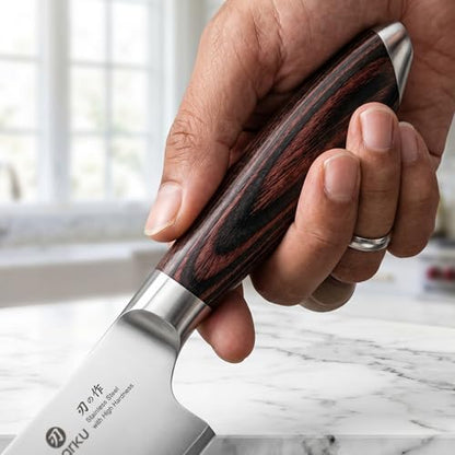 imarku Chef Knife, Japanese Kitchen Knife 8 Inch with High Carbon Stainless Steel, Ultra Sharp Edge Utility Knife, Ergonomic Pakkawood Handle Cooking Knives for Home Cooks and Chefs,Birthday Gift - color: Brown and Black