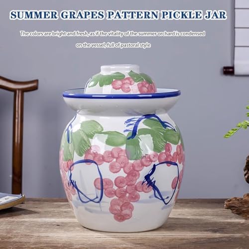 Creative Grape Pattern Kimchi Jar, Thickened Ceramic Fermentation Tank, Traditional Water-Sealed Pickling Crock, Wide Mouth Design(1.5kg/52.9oz) - size: 1.5kg/52.9oz