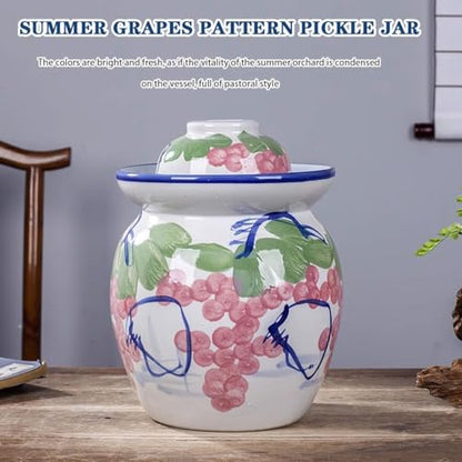 Creative Grape Pattern Kimchi Jar, Thickened Ceramic Fermentation Tank, Traditional Water-Sealed Pickling Crock, Wide Mouth Design(4kg/141.1oz) - size: 4kg/141.1oz