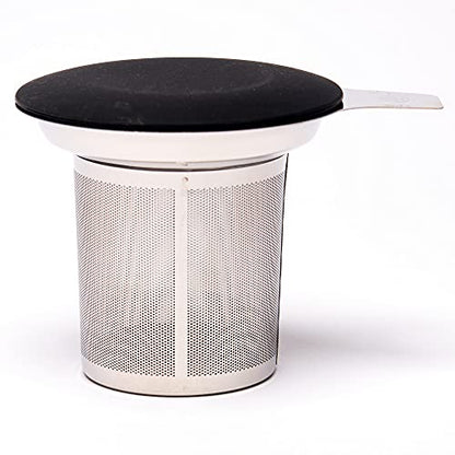 August Uncommon Tea Infuser – 18/8 Stainless Steel Mesh Tea Strainer with Silicone Lid – Extra Fine BPA Free Loose Leaf Tea Filter – Fits Most Mugs and Teapots (L 4.25" x W 4.125" x H 3.5)