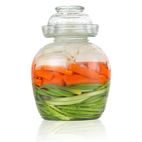 Glass Pickle Container, 2.5L Wide Mouth Fermentation Jar with Airlock Lid, Traditional Kimchi Containers with Bowl Cap for Pickling Kimchi Sauerkraut - color: 2.5L
