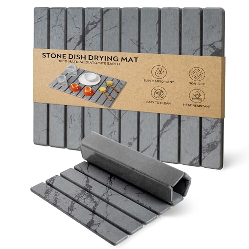 Stone Drying Mat for Kitchen Counter, Quick Diatomaceous Earth Mats for Dishes, Super Absorbent Fast Drying Collapsible Countertop Stone Mat , for Dishes Bottles Cups Bathroom ,24"(L)×16 (W) - color: Dark Gray