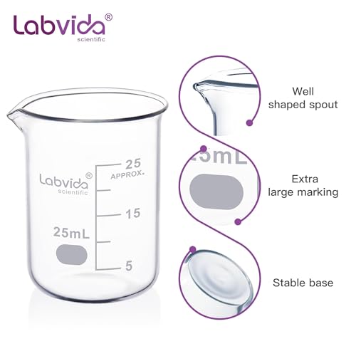Upgrated 6 Size Low Form Glass Beaker Set, 25ml 50ml 100ml 250ml 500ml 1000ml, 3.3 Boro Glass beakers with Printed Graduation, LVA019 - style: 6 Sizes: 25/50/100/250/500/1000ml