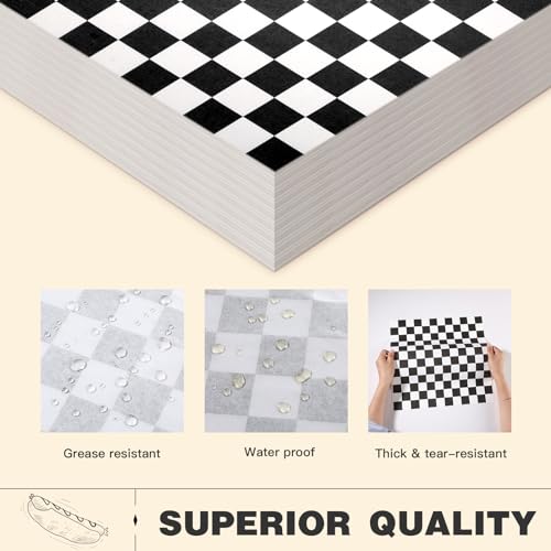 Colarr Waxed Paper Sheets Bulk 15 x 15 Inch Large Sandwich Wrapping Papers Checkered Deli Food Basket Liners for Burgers Bread Restaurant Barbecue Picnic (Black,2000 Pcs) - color: Black