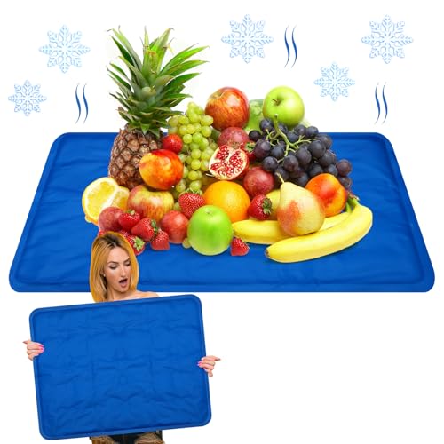 Reallnaive 2 Pcs Reusable Freezable Ice Mat for Buffet Table Chilled Serving Tray Party 19.69 x 15.75 Inches Charcuterie Cooler Cooling Trays for Food, Cheese(Pure Blue) - color: Pure Blue, size: 19.69 x 15.75 Inches, style: Classic