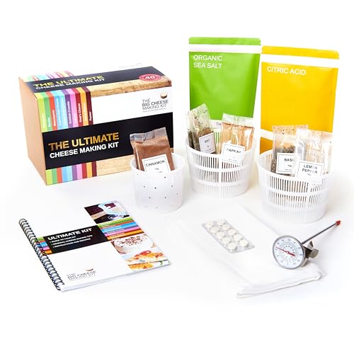 The Big Cheese Ultimate Cheese Making Kit - Makes 10 Cheeses (Mozzarella, Mascarpone, Feta, Ricotta + 6 More) - 40 Batches with Rennet & Recipe Book