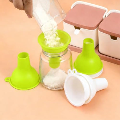 4 Pack 2 Colors Wide Mouth Silicone Funnel Kitchen Liquid Funnel Regular Mouth White Yellow Green Soft Rubber Cooking Hopper for Canning Jar Filling Bottle Liquid Kitchen Use Accessories
