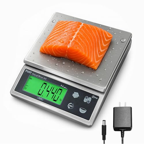 Polit Sun Waterproof Kitchen Scale, IP65 Rechargeable Food Scale, 13lb/6kg | Stainless Steel Platform, 0.5g Precision, 150h Battery Life, Sealed Washable Body, Seafood, Baking & Restaurant Prep - color: Grey