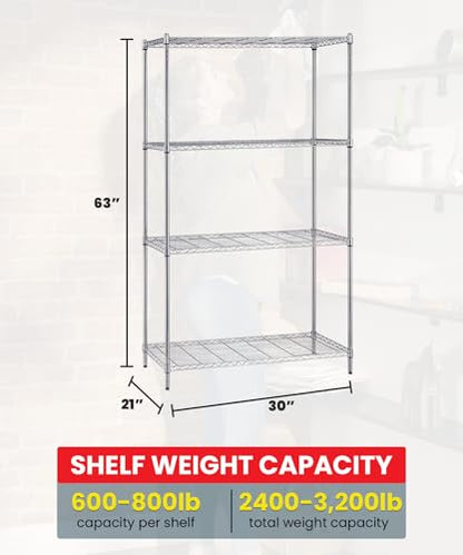 Quantum Storage Systems WR63-2130C Starter Kit Wire Shelves Chrome 4 Shelves 63" H x 30" W x 21" D - size: 63H x 30W x 21D
