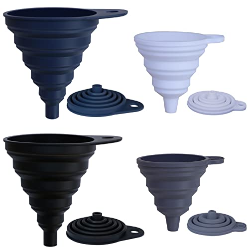 KongNai Silicone Kitchen Funnel Set of 4 | Funnels for Kitchen Use, Food Grade Silicone Funnel，Ccollapsible Funnel Different Size Large and Small